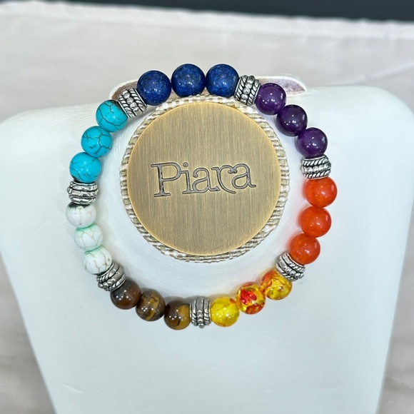 2/$10 Multicolor 7 stone chakra stretchy bracelet w/silver tone spacer beads - Picture 15 of 16